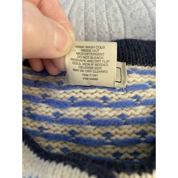 L.L.Bean Sz MP Nordic Fair Isle Sweater Cardigan Blue Ivory Women's Metal Button - Picture 5 of 10